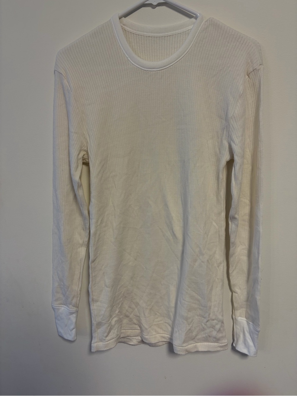 M&S Women’s Small Wool Blend Long Sleeve Shirt Ribbed Ivory Crew Neck Soft Base
